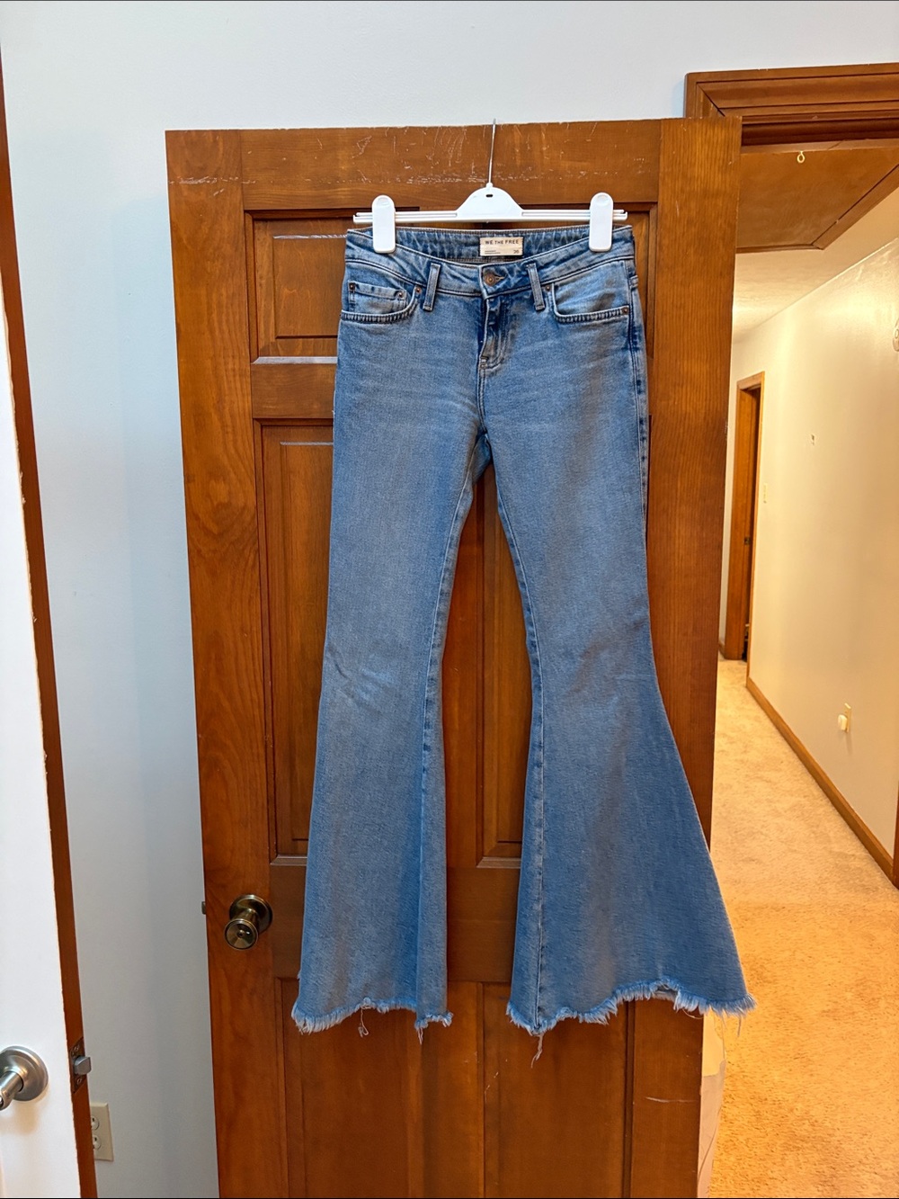 Free People Light Blue Flare Jeans with Raw Hem